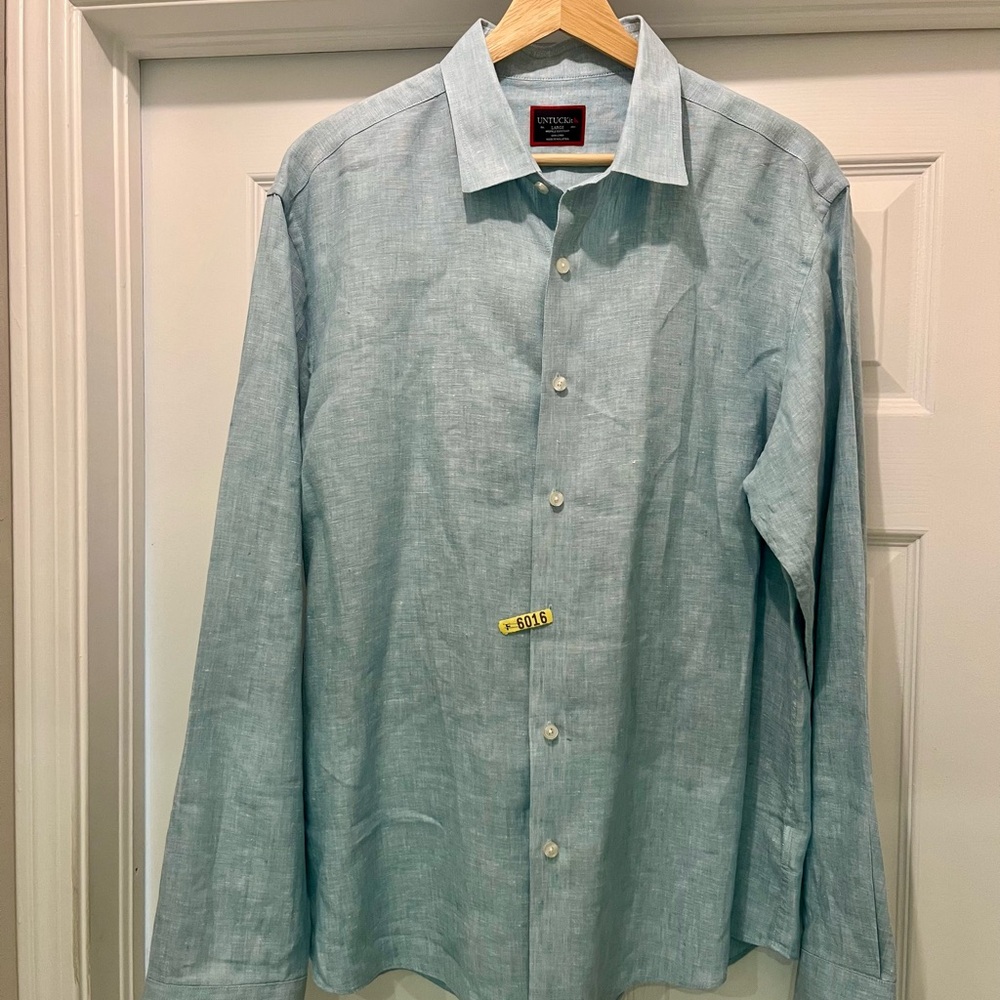 Men’s 100% Linen UNTUCKit Button Down Shirt Sz L